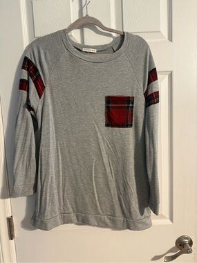 First Look Gray Plaid Pocket Long Sleeve Top Women’s XL Made in USA